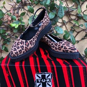 T.U.K. Leopard Pointed Ballet Ankle Strap Creeper
